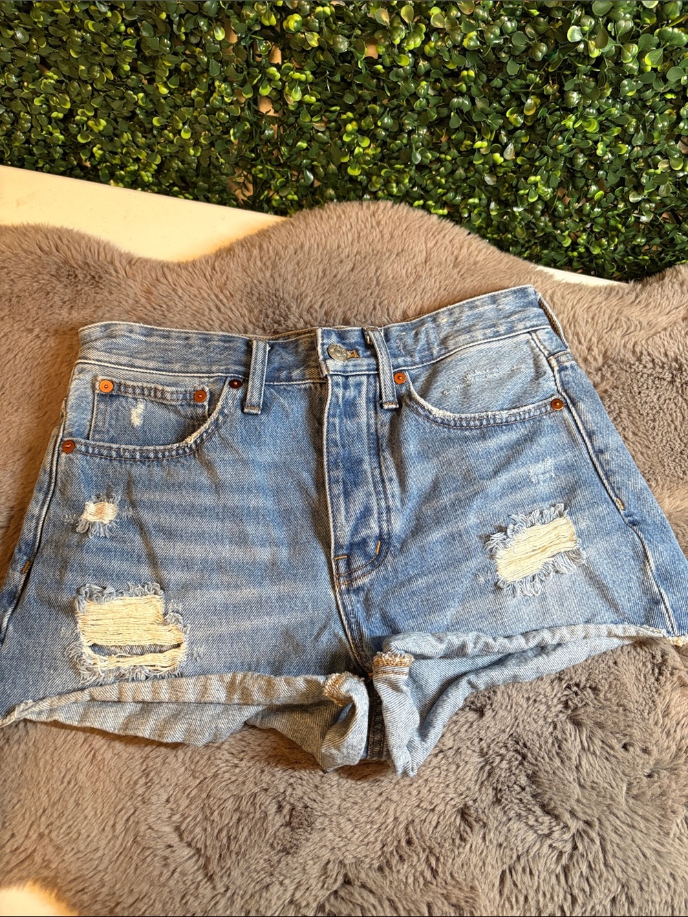 Madewell Light Blue Relaxed Distressed High-Rise Denim Shorts Size 25